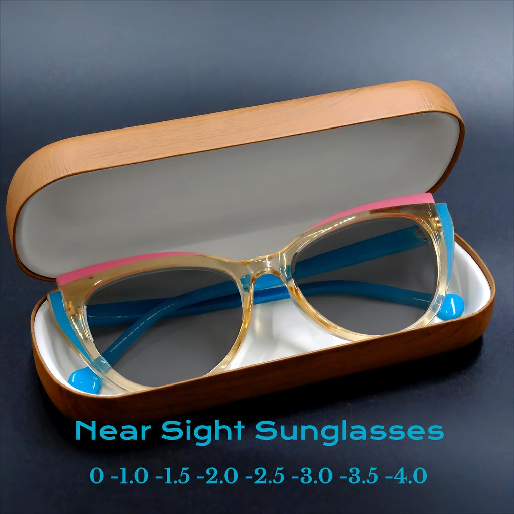Oversized Cat Eyes Near Sight Sunglasses for Women Blue Light Blocking Myopia Glasses UV Protection Goggle Shades 0 To -4.0