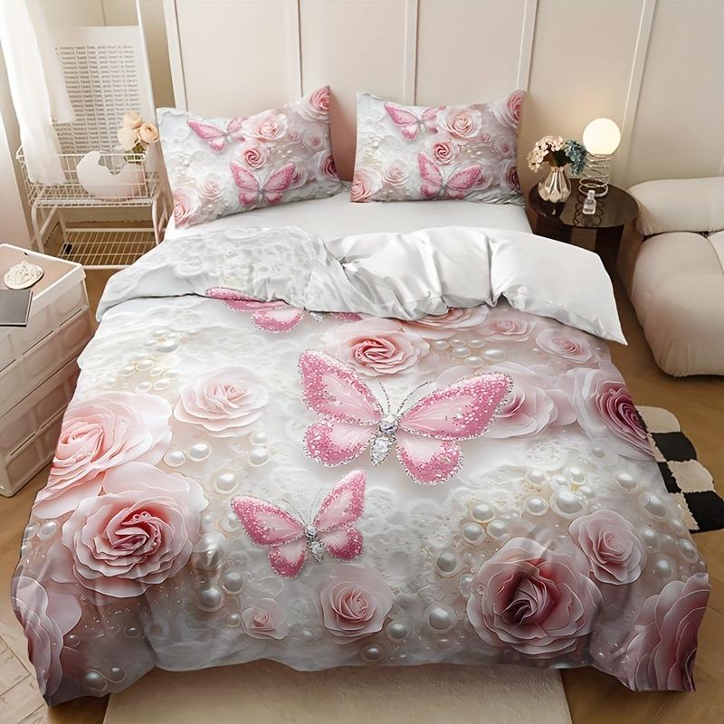 Floral Butterflies Bedding Set Princess Duvet Cover Set Quilt Cover With Pillowcase For Bedroom Decor Birthday Gift For Girls