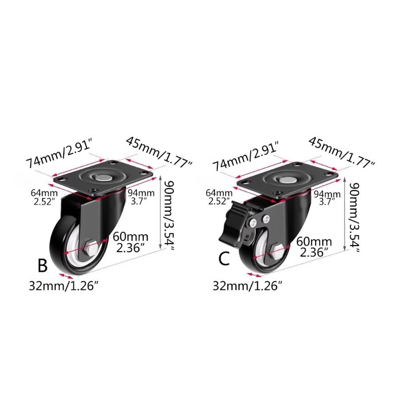 Long Service Stem Wheels Wear-resisting Wheels Polyurethane Wheels 2.5" for Furniture Enhances Mobilities & Convenience