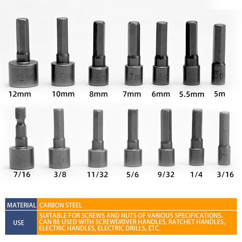 14PCS Hexagon Socket Wrench Screw Socket Wrench Set Electric Handle Tool Adapter