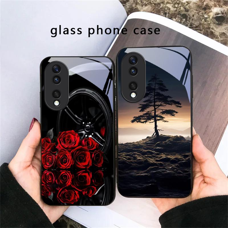 Small pebble flowers For Honor X5 Plus X30 X9c Smart X5b X9a X30 Max X50i 30 Pro 50 Pro 70 90 Smart 200 Lite Glass Phone Case