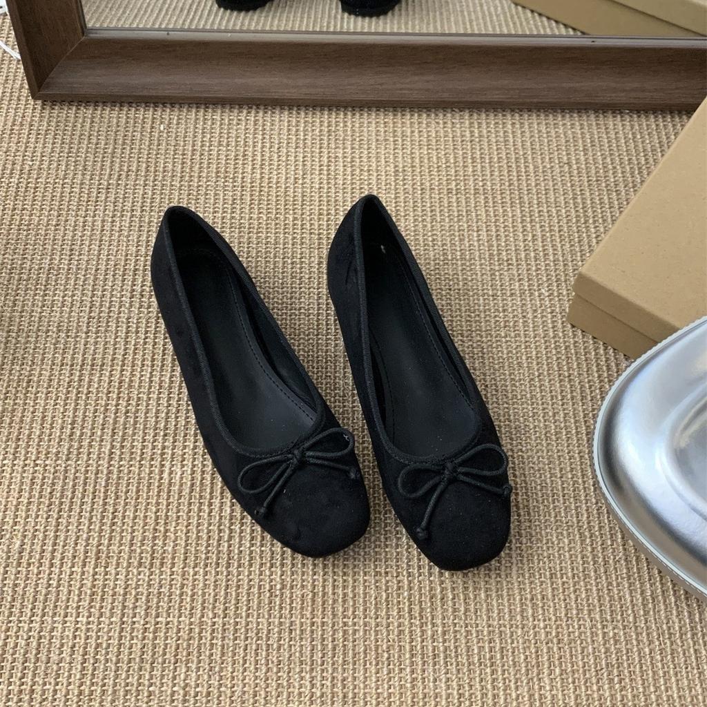 French Inner Heightening Suede Ballet Shoes 2025 New Bow Red Evening Shoes