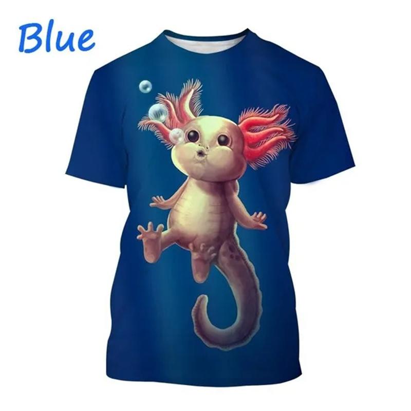 Hot Sale New Axolotl 3D Printed T-shirt Personality Animal Unisex Comfortable Round Neck Print Streetwear Tops Men Women Tees