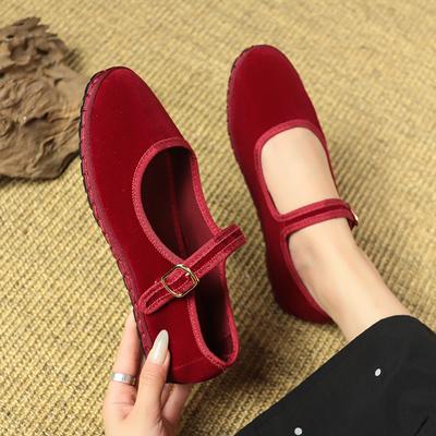 Frauen Mary Jane Schuhe Casual Streetwear Ballerinas Pumps Weibliche Einfarbig Rot Stoff Schuhe