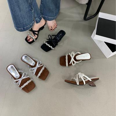 ~ Wedge Heel Slippers Women Wear Summer New French Retro Flip-flops Fairy Wind Vacation Thick Bottom Square Head Cool