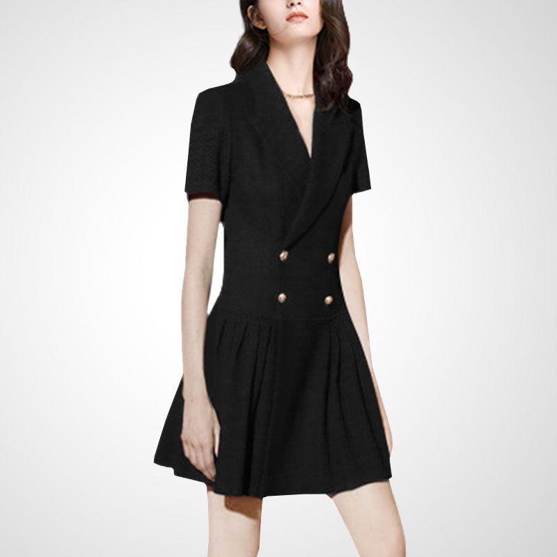 

Слегка зрелый стиль Хепберн 2022 Лето Новый Стильный деловой костюм и платье Женщины С контролем талии Приталенный силуэт Стройнящее Элегантное маленькое черное платье Black S