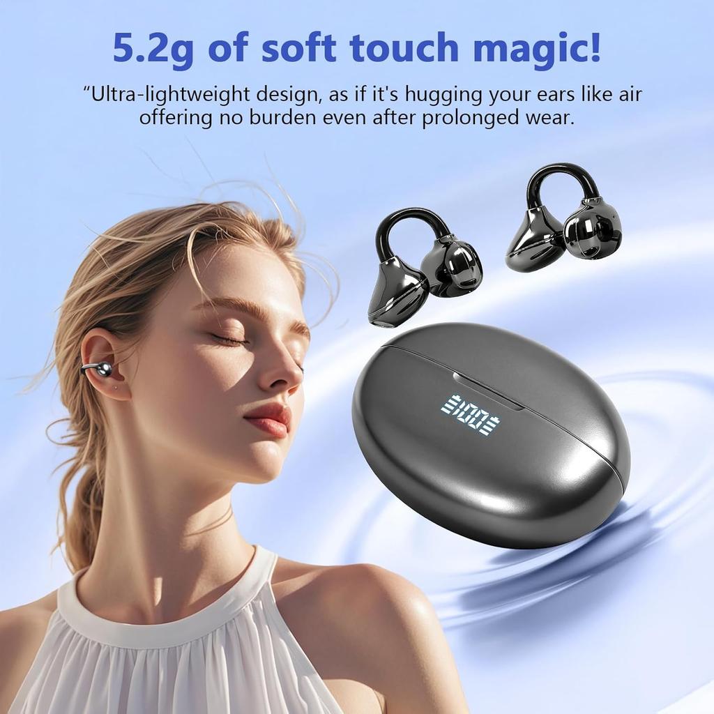 UYUXIO OWS Wireless Earbuds BT 5.4 Clip on Earphone with 50H Play Time Open Ear Long-Battery Life Ear Buds Headphone for Sport