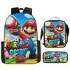 Set Zaino Cartone Animato Mario 3-in-1 Zaino per Studente per Laptop Borsa a Spalla Astuccio Zaino Scolastico per Bambini
