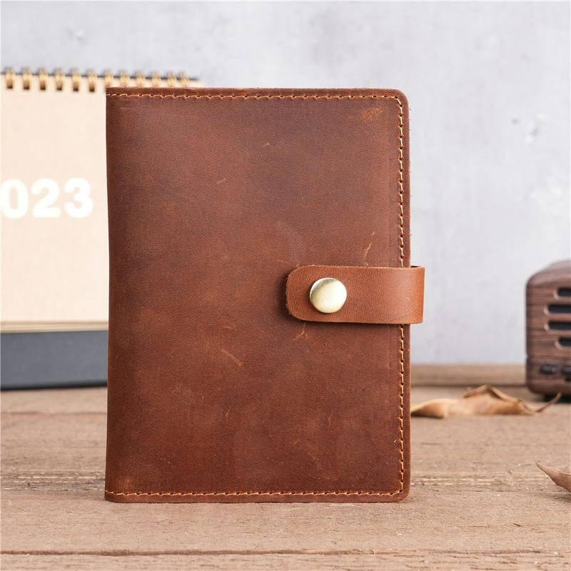 Unisex Vintage Crazy Horse Leather Passport Wallet Genuine Leather Card Holder with Buckle Multi-Card Slots Coin Pocket Ready Stock for Travel
