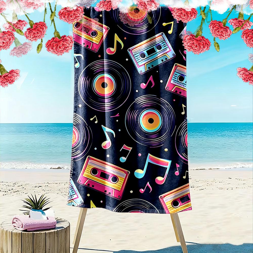 Retro Melody Celebration Vibes Print Beach Towel, Quick Drying, Suitable for Travel, Outdoor Sports, Jogging, the Beach and Swimming, Gift