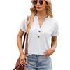 2025 Spring/Summer V-Neck Button Loose Short-Sleeve Solid Color T-shirt