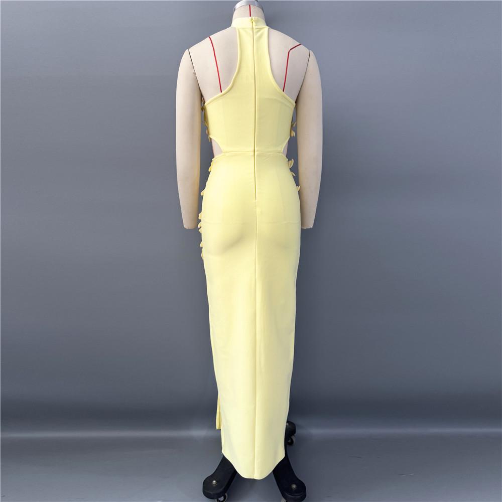 European & American 3D Floral Halter Sleeveless Bandage Party Dress