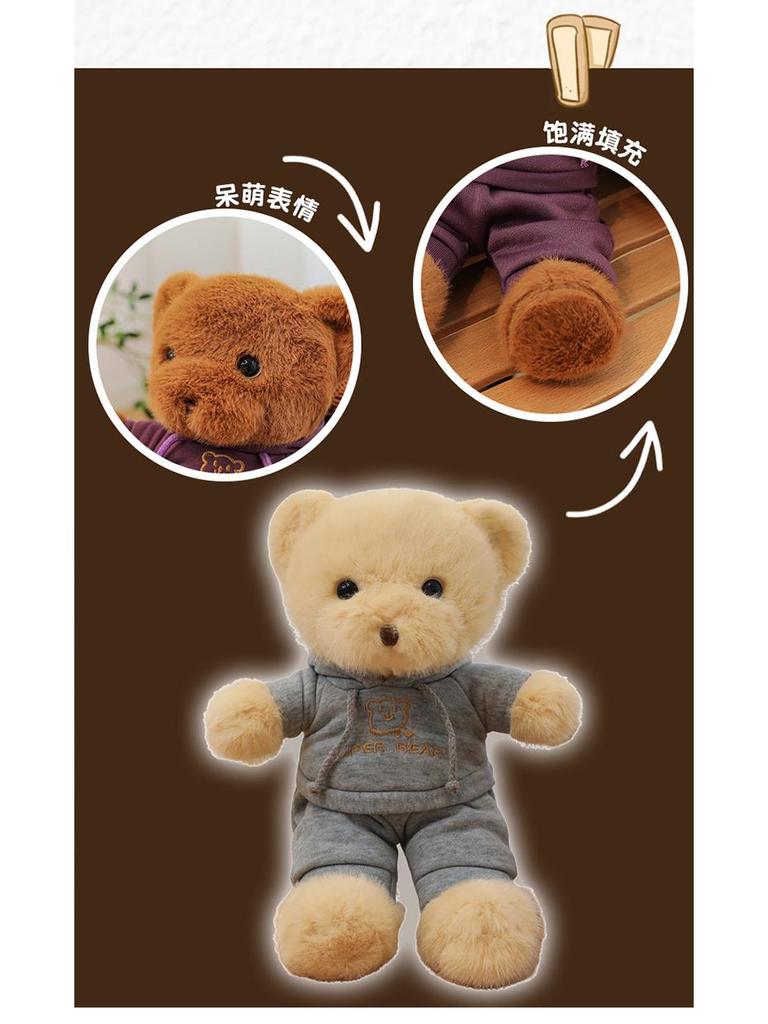 Plush Teddy Bear Doll in Hoodie - Sitting Version, High-Grade Wedding Toy