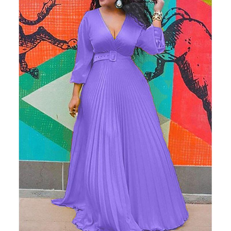 

Solid Color Temperament Retro Chiffon Long Sleeve Long Dress Lavender XL