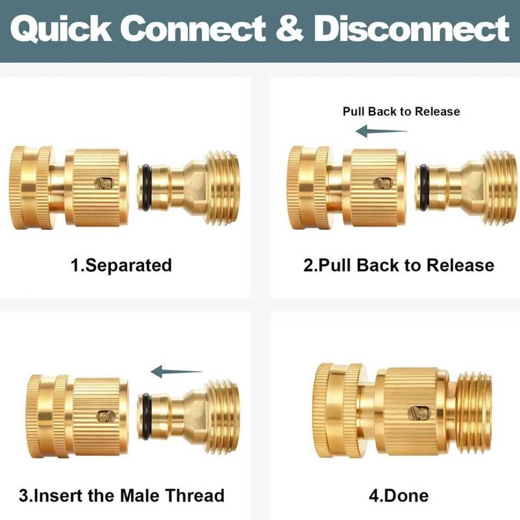 Garden Hose Quick Connector, Solid Brass 3/4 Inch GHT Thread Garden Quick Connect Kit