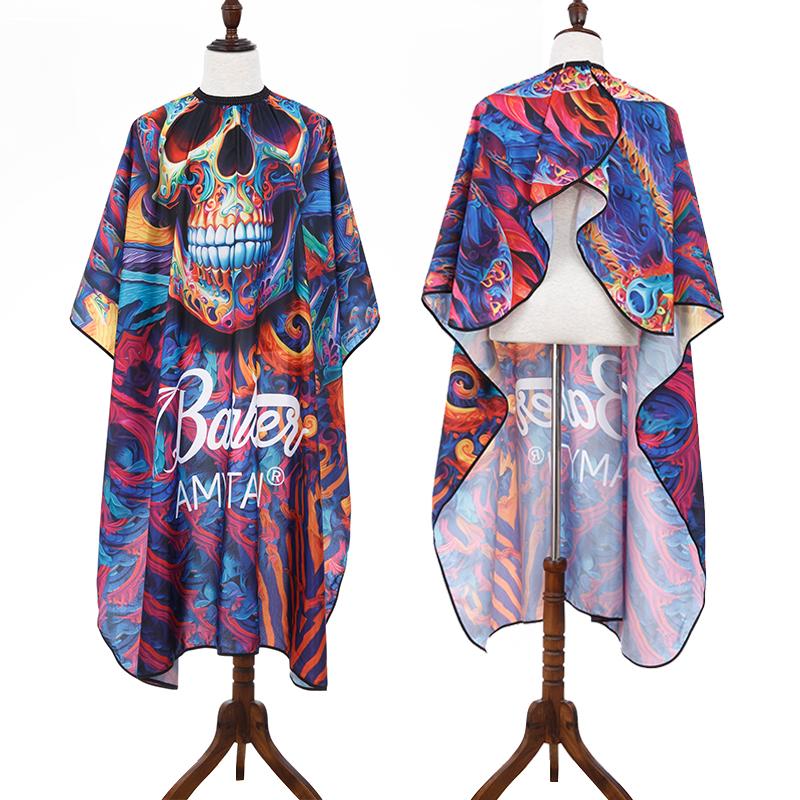 

1pcs Salon Apron Skull Head Printed Barbershop Haircutting Cape Antistatic Waterproof Hairdressing Cloth Gown Barber Accessories