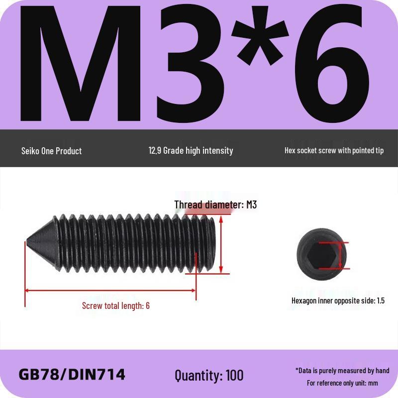 12.9 Grade Pointed Set Screw Grub Set: Headless Screws M3 M4 M5 M6 M8 M10