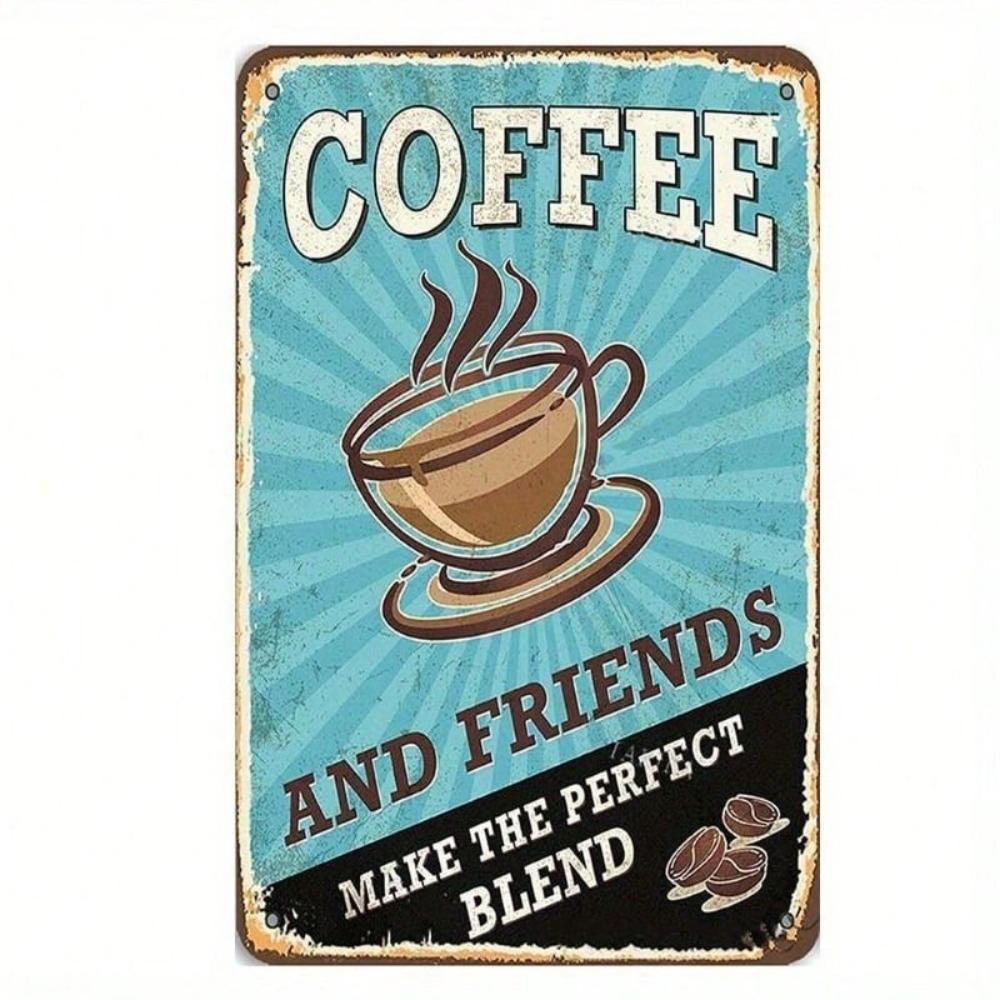Retro Coffee Tin Sign Vintage Metal Wall Art for Home Cafe