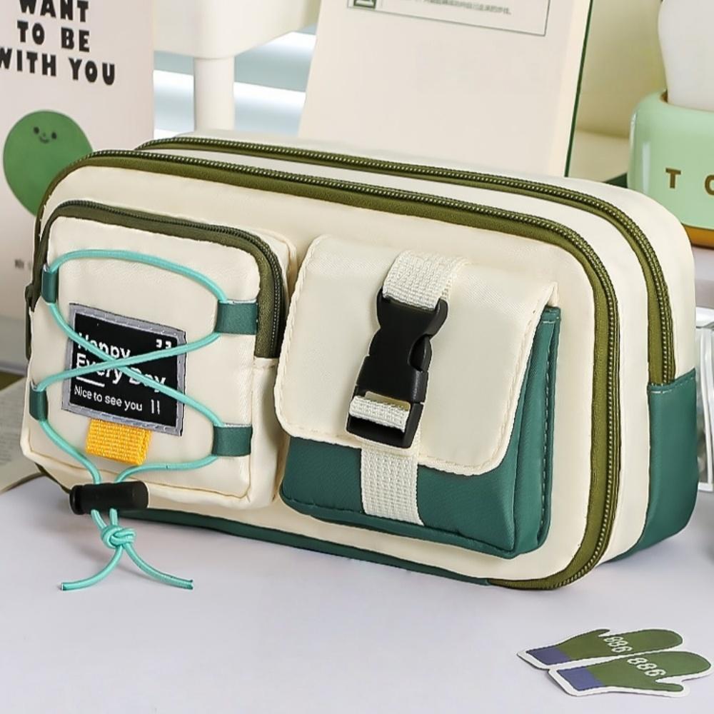 1pcs Workwear Design Student Pen Case Pen Bag Large Capacity Fabric Multi-Compartment Design Pencil Box Stationery