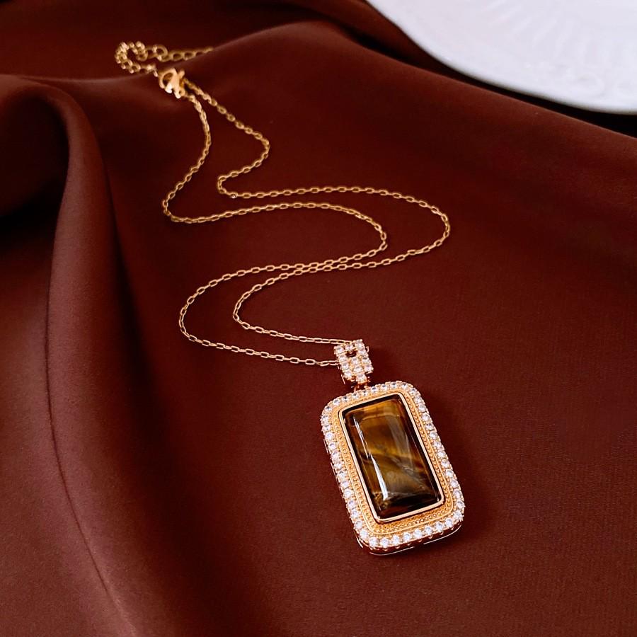 Sun & Stone Pendant Necklace - Titanium & Stainless Steel Clavicle Chain Jewelry