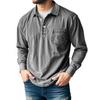 Spring Autumn Men's Retro Solid Color Cotton Polo Shirts Washed Sports Button Pocket Lapel Collar Long Sleeve Tops