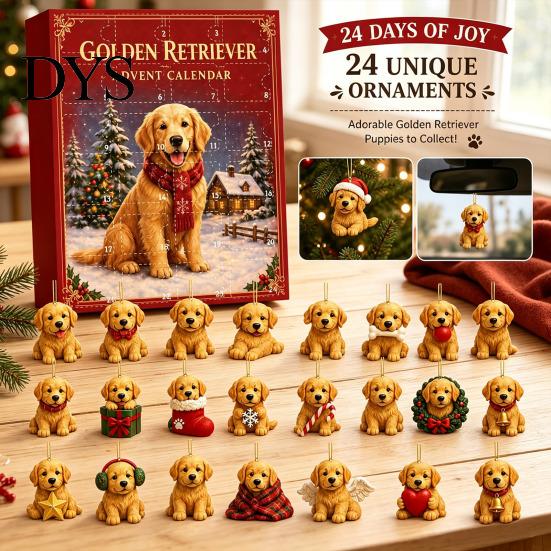 Christmas Advent Calendar Dog 2026, 24 Days Countdown with Pcs Holiday Party Supplies 2D Acrylic Cute Pendants, Lovers Gift for Tree Decor Box Kids