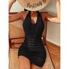 European and American Seaside Blouse Knitted Hollow Solid Hanging Neck Backless Beach Skirt Women Beach Dress Women