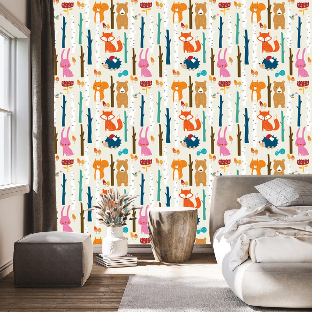 Joyful forest animals wallpaper for living room and bedroom 50x1000