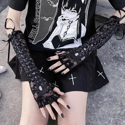 Kadın Seksi Dantel Eldivenler Koyu Punk Gotik Bilek Kolu Y2K Cool Harajuku Parmaksız Kol Kılıfı Lolita Cosplay Parti Aksesuarları