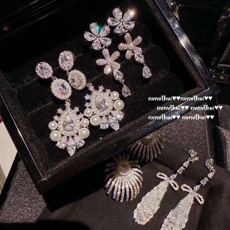 Vintage Floral Drop Earrings With Cubic Zirconia Pearl Beads Post Retro Bohemian Jewelry Women