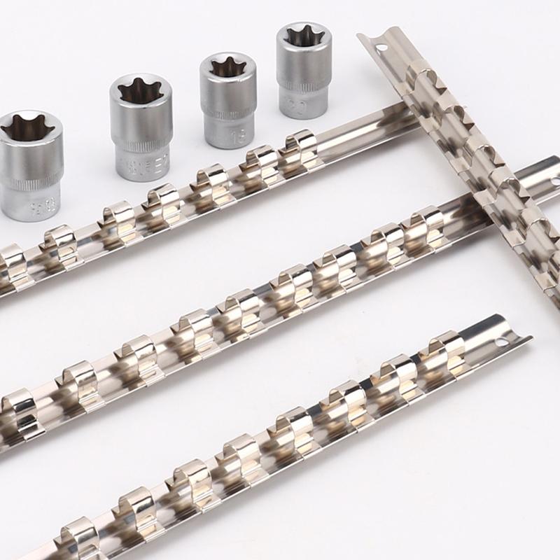 3/8 Inch Socket Storage Rack Stainless Steel With 8/10/11 Clips Socket Storage Rack For Storing Loose Socket Rail