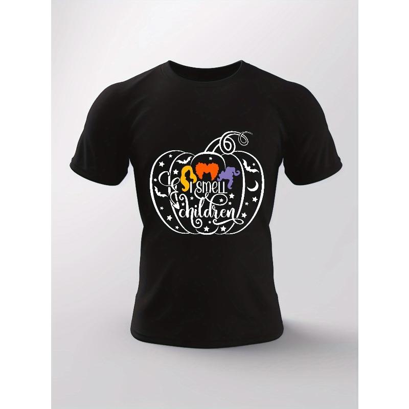 

Мужская футболка с коротким рукавом, европейский размер, с принтом на Хэллоуин Я чую... , больших размеров, с круглым вырезом, оверсайз, повседневная, одежда, весна и лето S чёрный