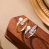Elegant Adjustable Pearl Zirconia Open Ring - Light Luxury Design