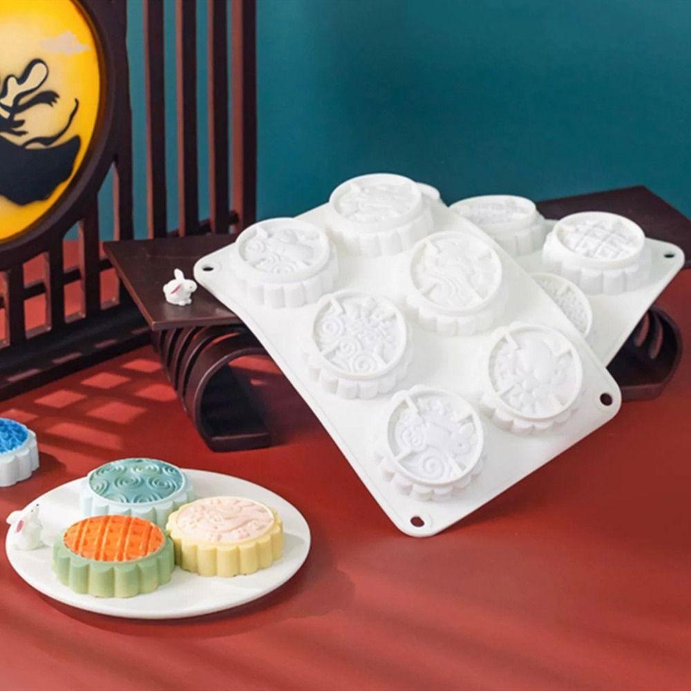 

Silicone 6 Holes Mooncake Mold 3D Mung Bean Mold Practical Cookie Mold for Home Style C