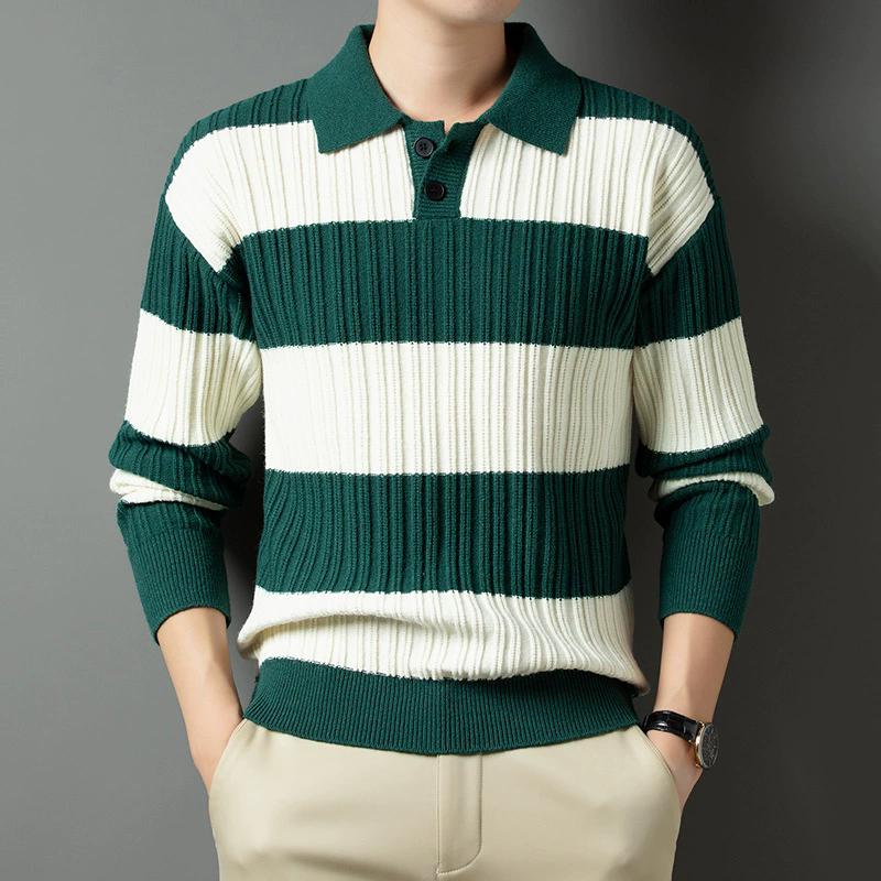 Men's Pullover Sweater Fashion Thick Warm Striped Pullovers Men Business Casual Knitwear