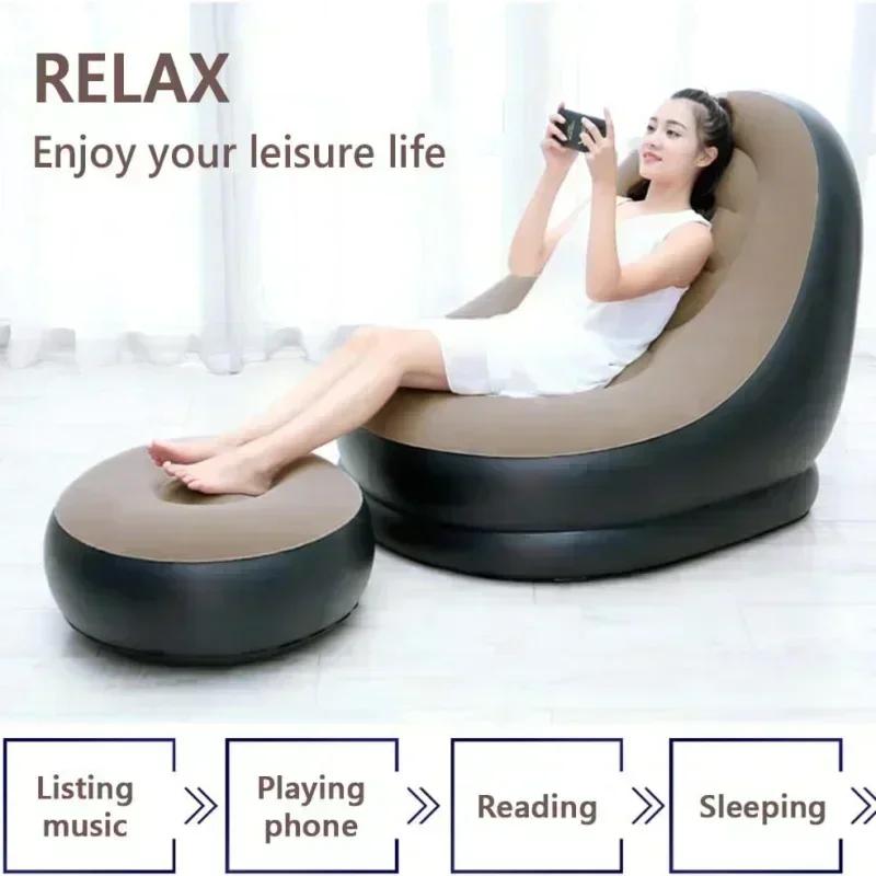 Fashion Inflatable Leisure Bean Bag Sofa Lazy Sofa Set Outdoor Foldable Recliner Bed Fluffy Seat Tatami Footstool Bedroom Chair