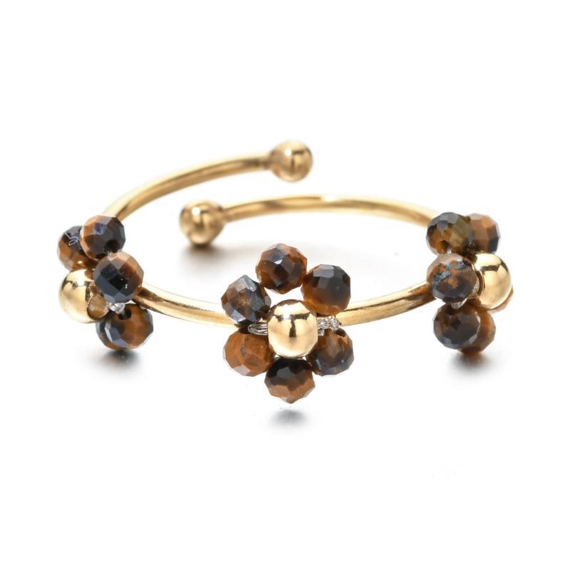 Natural Stone Beads Flower Rings For Women Stainless Steel Jewelry Female Summer Accessories Open Adjustable Couple Rings Gift
