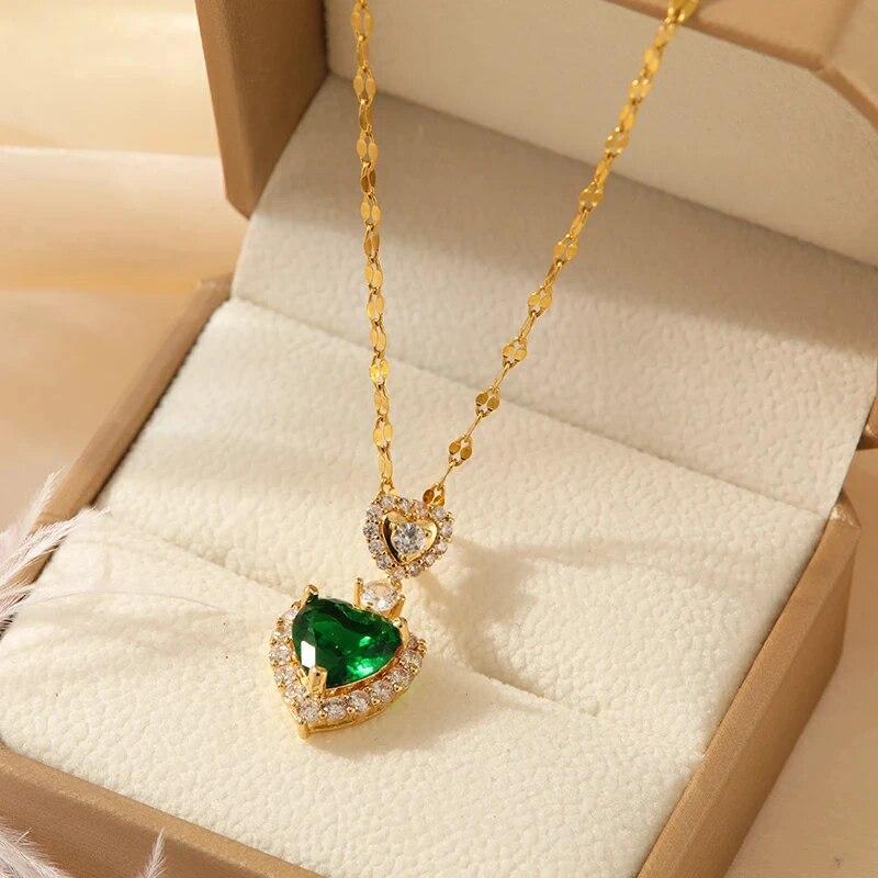 1 Pcs Luxury Cool Wind Green Gold Plated Copper Pendant With Stainless Steel Chain Combination Of Necklaces