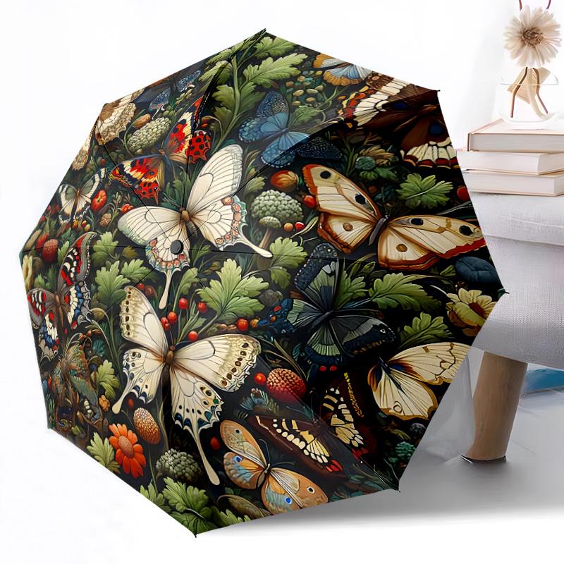 1pc Floral Harmony In Red Portable Automatic Umbrella Elegant Collapsible Folding Umbrella with 8 Ribs Durable Plastic Iron Perfect Birthday Gift Y12