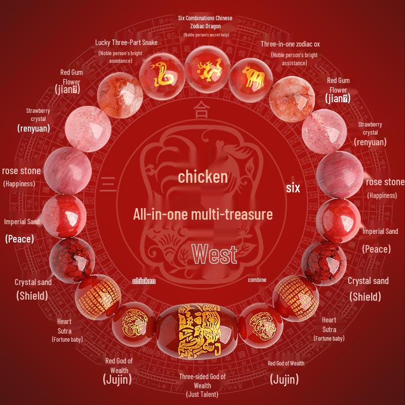 2025 Year of the Snake Crystal Cinnabar Bracelet - Tai Sui, Wealth God & Heart Sutra Charm for Men and Women