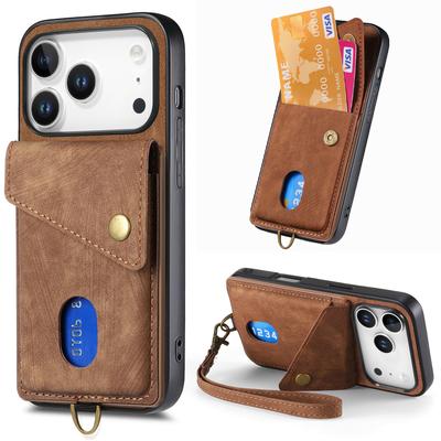 Retro Multi Functional Vertical Card Solt Wallet Leather Case For iPhone 17 Pro Max 16 Plus 15 14 13 12 11 17air Strap Bag Cover