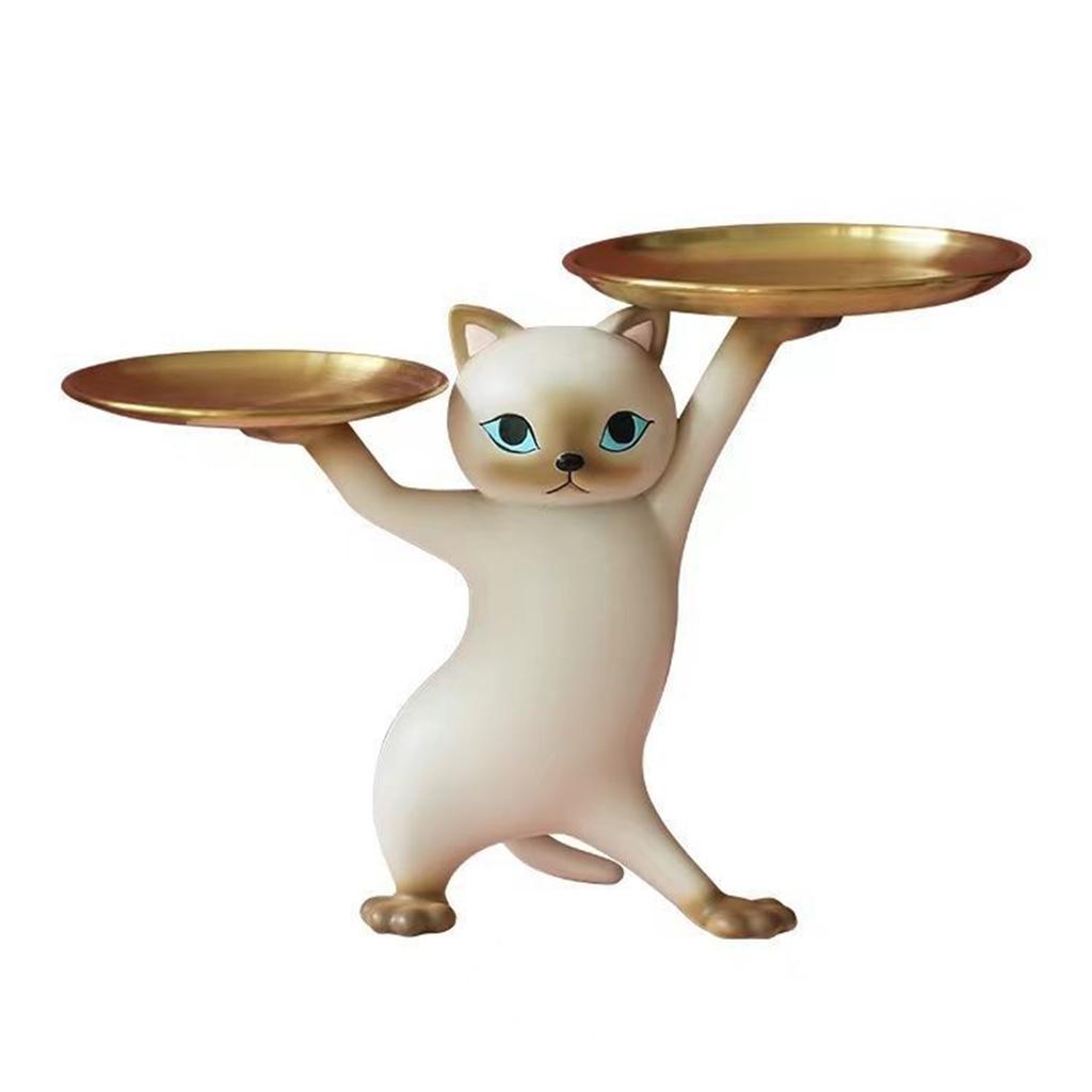 Resin Entrance Key Tray Cat Sculpture Art Crafts Desktop Candy Storage Container Holiday Gifts Home Decor for Living Room Office