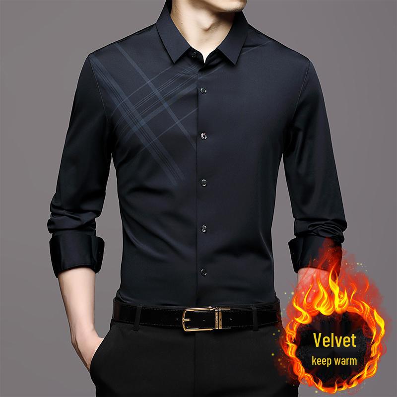 Romon Herren Maulbeerseide Langarm Nahtloses Knitterfreies Business Casual Hemd