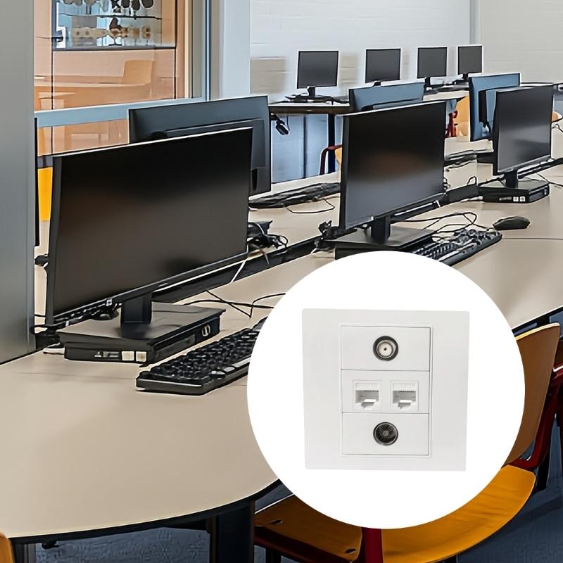 4Port Multimedia Wall Plate For TV9.5 RJ45 F Connectors Easy Direct Plugs No Solder Installation 86mm Wall Mount Panel