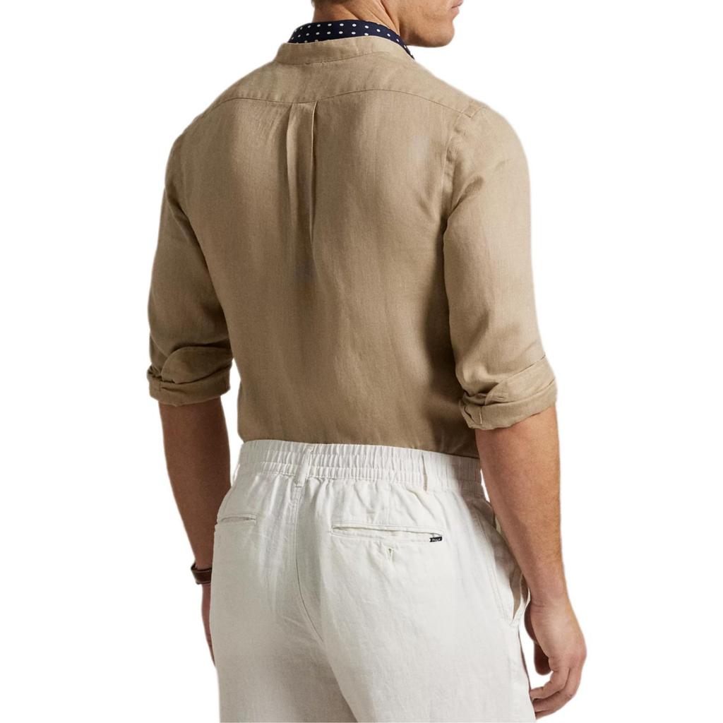 Polo Ralph Lauren Solid Slim Fit Linen Long Sleeve Shirt Men shirts Beige 710968925-004