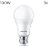 Pack de 3 ampoules LED - PHILIPS - E27 - 100W - Blanc chaud