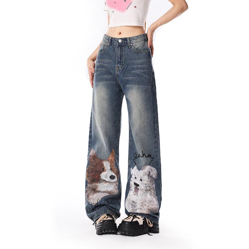 

Джинсы с принтом Puppy Doodle созданы для женщин небольшого размера и уникальны для женщин с высокой талией, свободными прямыми ногами и повседневной широкой длиной ног. L синий