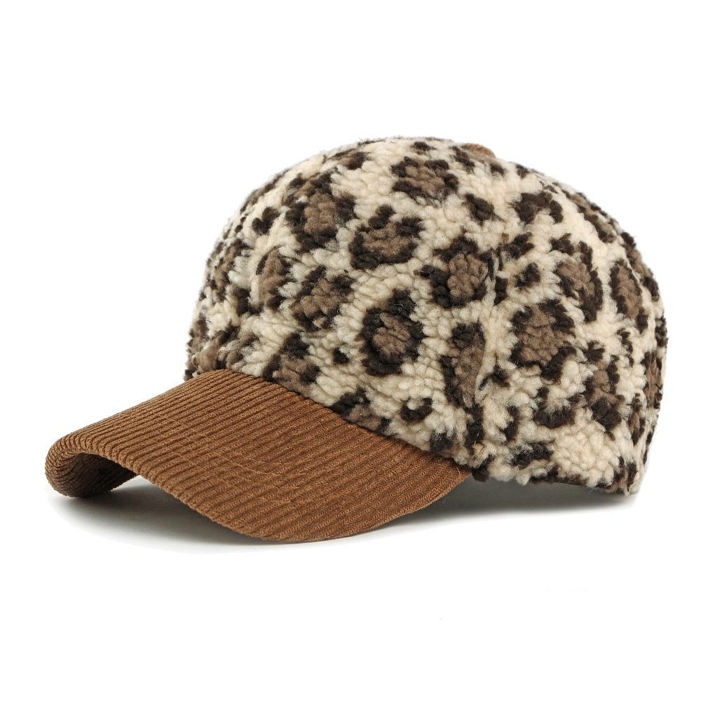 Lamb Wool Hat Women's Autumn Winter Thick Warm Baseball Cap Sunscreen Sun Hat Leopard Print Cap