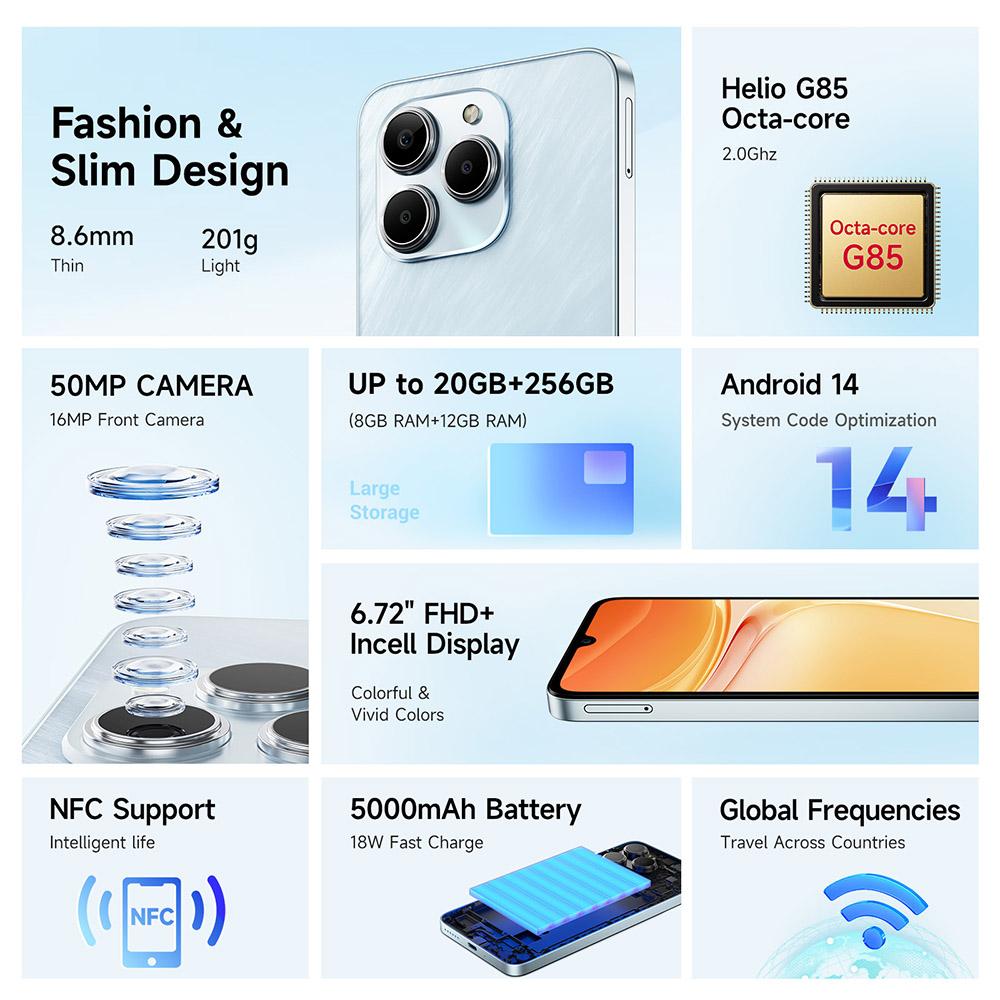 FOSSiBOT S2 4G Smartphone, Android 14 Handy Entsperrt, 8GB RAM 256GB ROM, 6.72' FHD Display