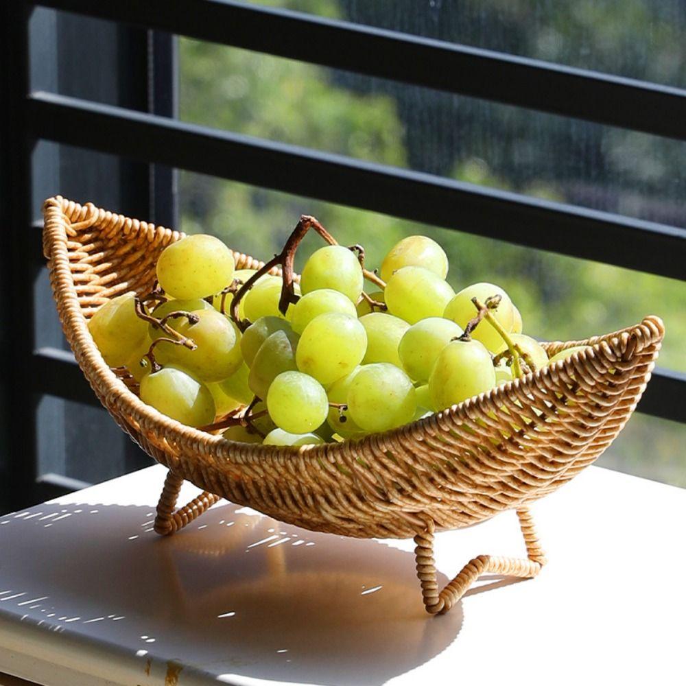 Handwoven Woven Snacks Serving Tray Hollow Out Dried Fruit Serving Holder  Food